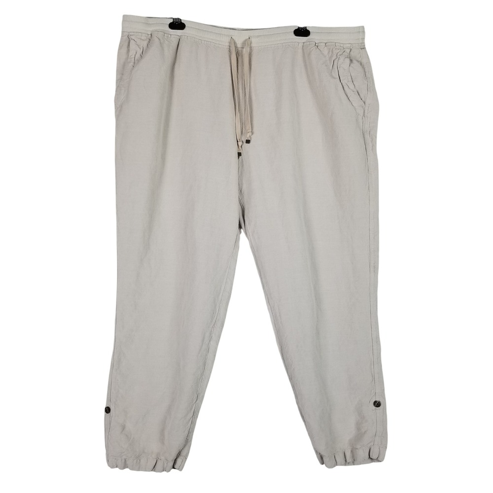 J. Jill Jogger Pants Womens 3X Beige Linen Blend Elastic Waist Pockets 307